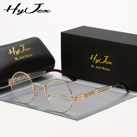 HyJex Unisex Personalized Glasses with The Same Round Frame Mirror Steampunk Fashion Flat Glasses