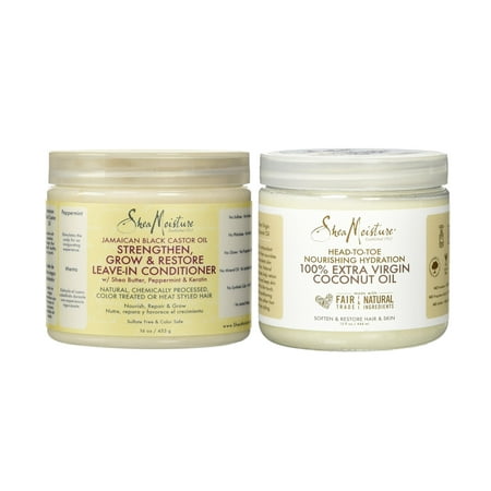 Shea Moisture complete softening set, Jamaican Black castor Oil Strengthen Grow & Restore Leave-In Conditioner w/ Head-To-Toe Nourishing Hydration 100% Extra Virgin Coconut