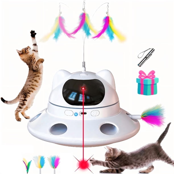 Juguete láser interactivo para gatos QUEOPFU 3 en 1 con 5 patrones láser