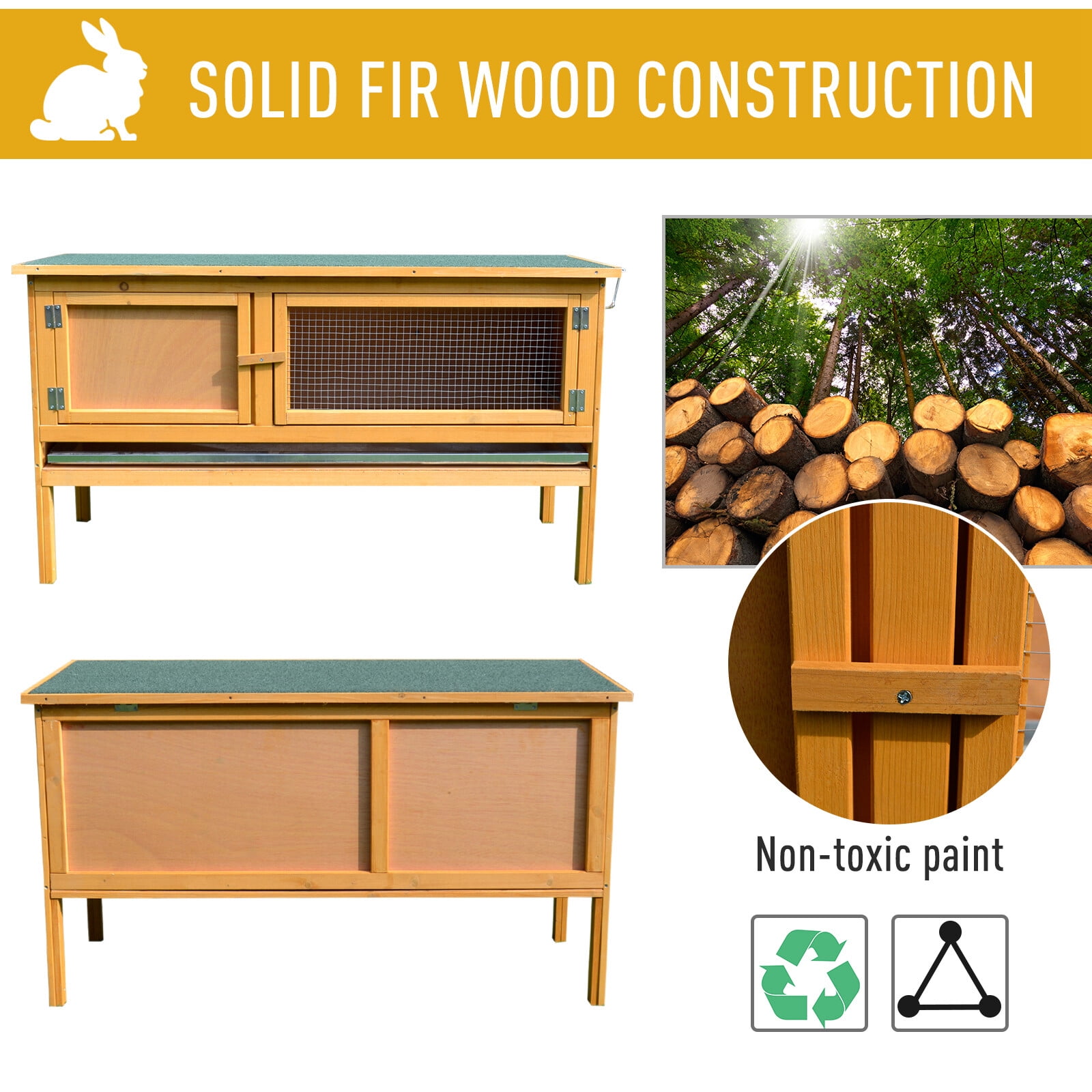 CRXX Raised Outdoor Small Animal Backyard Habitat Wood Hutch Weather Resistant Cage