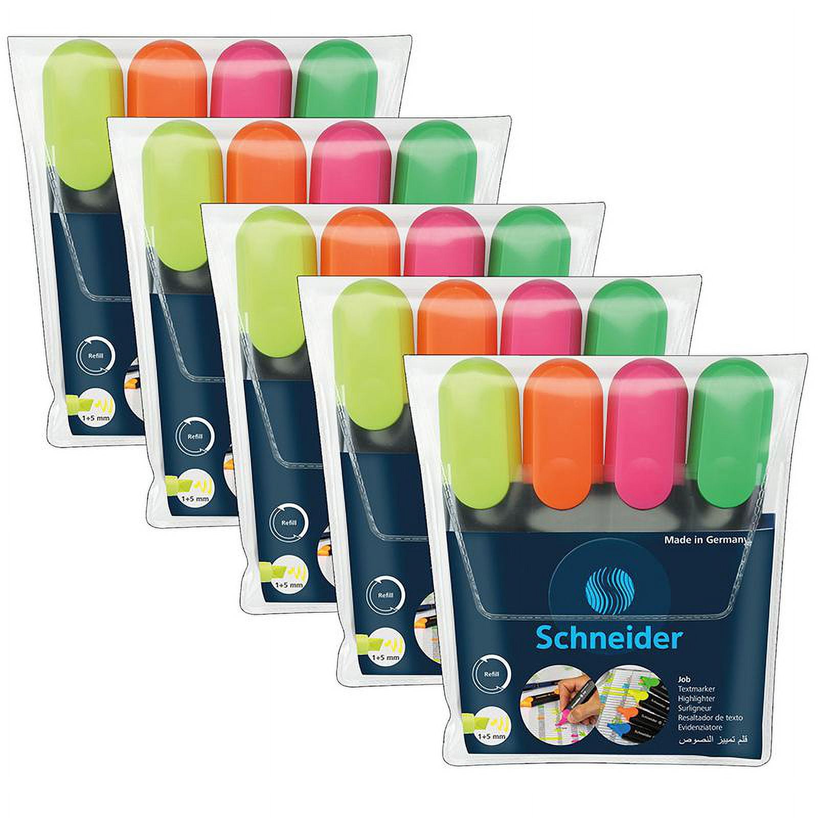Schneider Job Highlighters Chisel Tip, 4 Colors, 4 Per Pack, 5 Packs