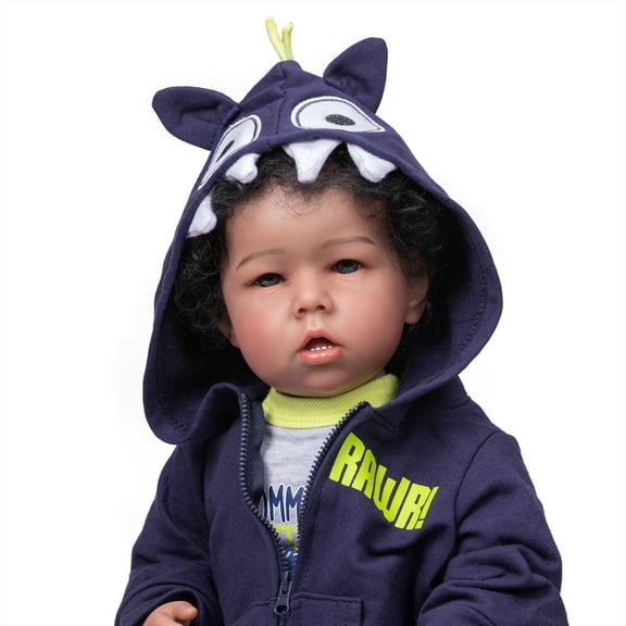 Reborn Baby Dolls Black 20 inch Lifelike Newborn Baby Dolls Soft Cloth Body Handmade Real Life Baby with Outfit and Feeding Toy for Kids Age 2 