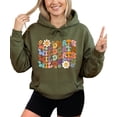 thumbnail image 2 of Wildcats Hoodie for Women Retro Groovy Floral Game Day Pullover, Army Green Hoodie, XL, 2 of 8