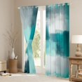thumbnail image 3 of Manfei Abstract Watercolor Art Kitchen Curtains, Aesthetic Ombre Black Out Curtains Pack of 2 (42x63 Each), Teal White, 3 of 6