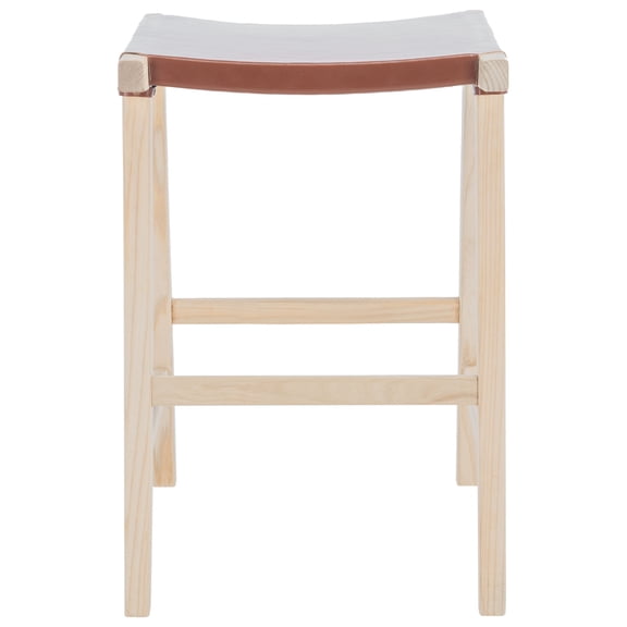 SAFAVIEH Aariz Rectangle Counter Stool, Cognac/Natural (18.5 in. W x 19 in. D x 26.8 in. H)