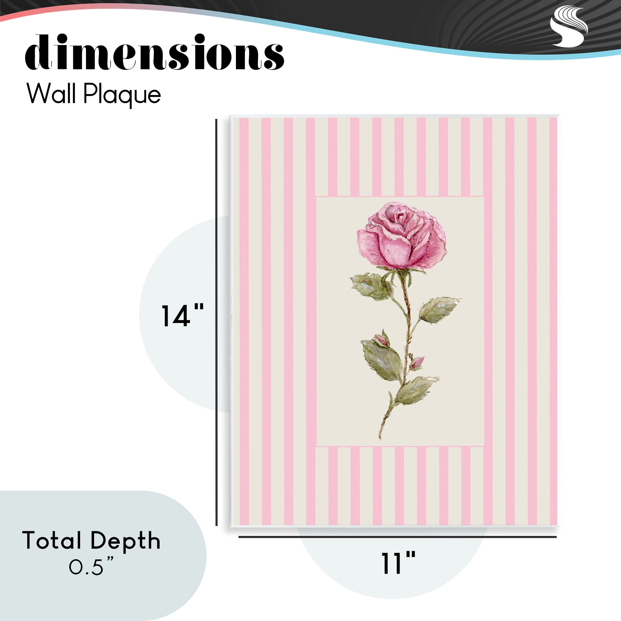 Pink Stripe Rose Wall Plaque Art, design by Lisa Wehmeyer