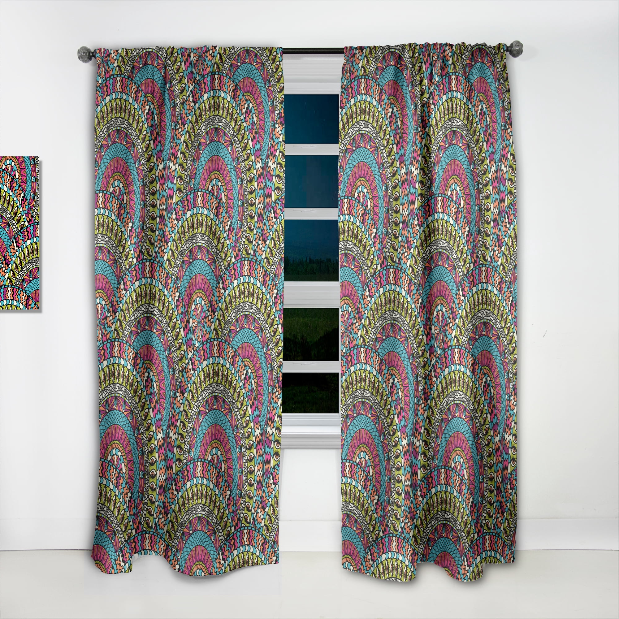 Designart 'Colorful Ethnicity Round Ornament Eye' Bohemian & Eclectic Curtain Panel