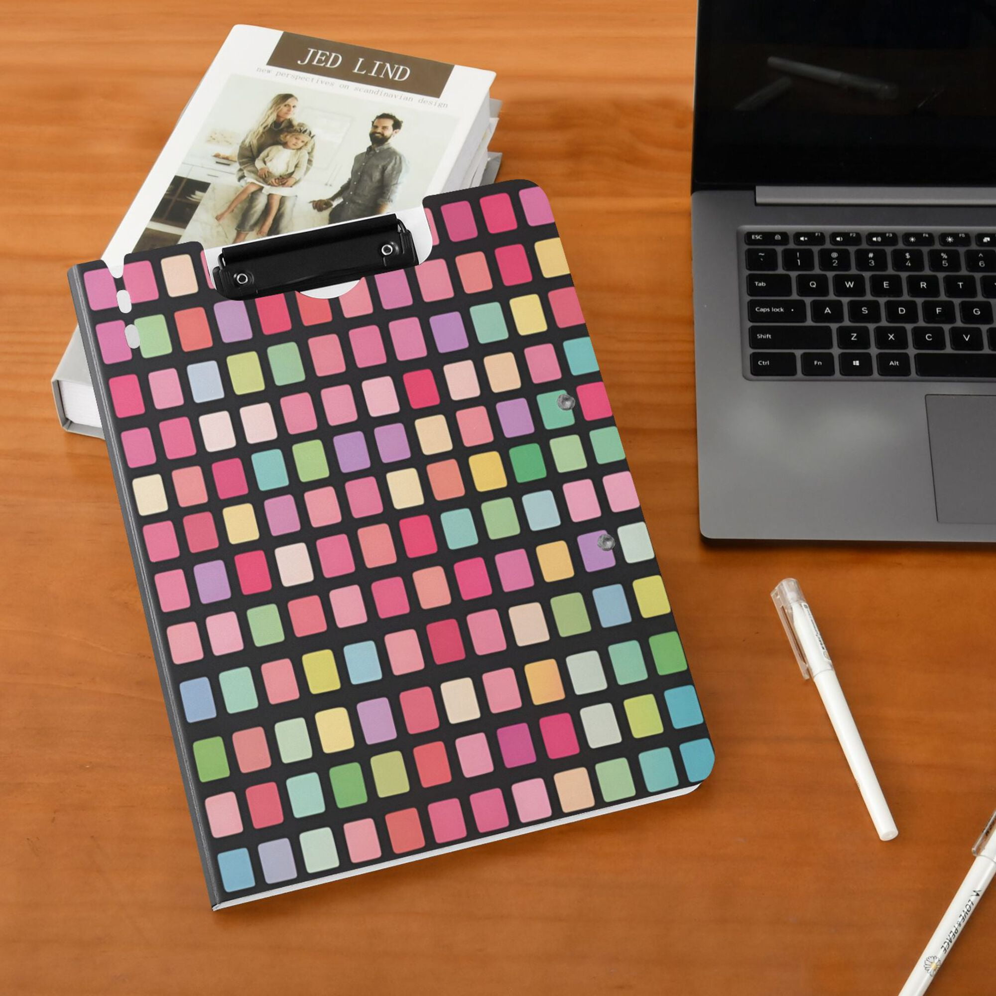 FORMRS A4 Clipboard Folder with Pen Holder Horizontal Foldable School Office Binder, Colorful Block Pattern