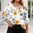 thumbnail image 5 of Plus Size Tops for Women Asymmetrical Square Neck with Button Detail Short Sleeve T-shirts Dressy Casual (3XL, Yellow-Floral), 5 of 7