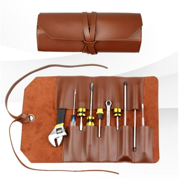 Tool Roll Organizer, Screwdriver Roll Up Pouch, leather Tool Bag, Storage  Tool Pouch for Craft Work Carpenter - Brown
