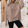 thumbnail image 4 of Casual Split Hem Long Sleeve Sweatshirt For Women Round Neck Oversized Drop Shoulder Pullover Top Multiple Colors, 4 of 8