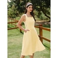 thumbnail image 6 of Vintage Elegant Women's Ditsy Floral Sleeveless Square Neck A-Line Midi Dress with Pockets and Button Detail, 6 of 10