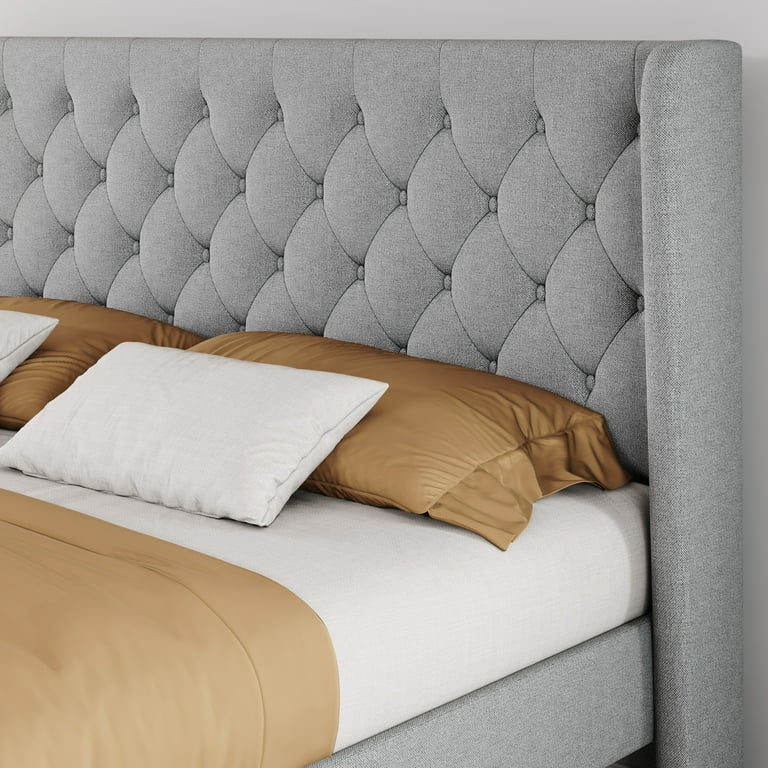 SHA CERLIN King Size Bed Frame with Wingback, Tufted