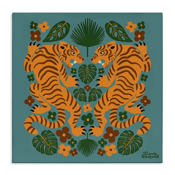 Stupell Industries Bohemian Symmetrical Tigers & Nature Canvas Art, 17 x 17, by Carrie Cantwell