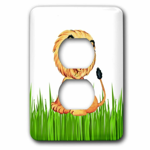 3dRose, Image of Cute Retro Lion Cub On Grass, 2 plug outlet cover