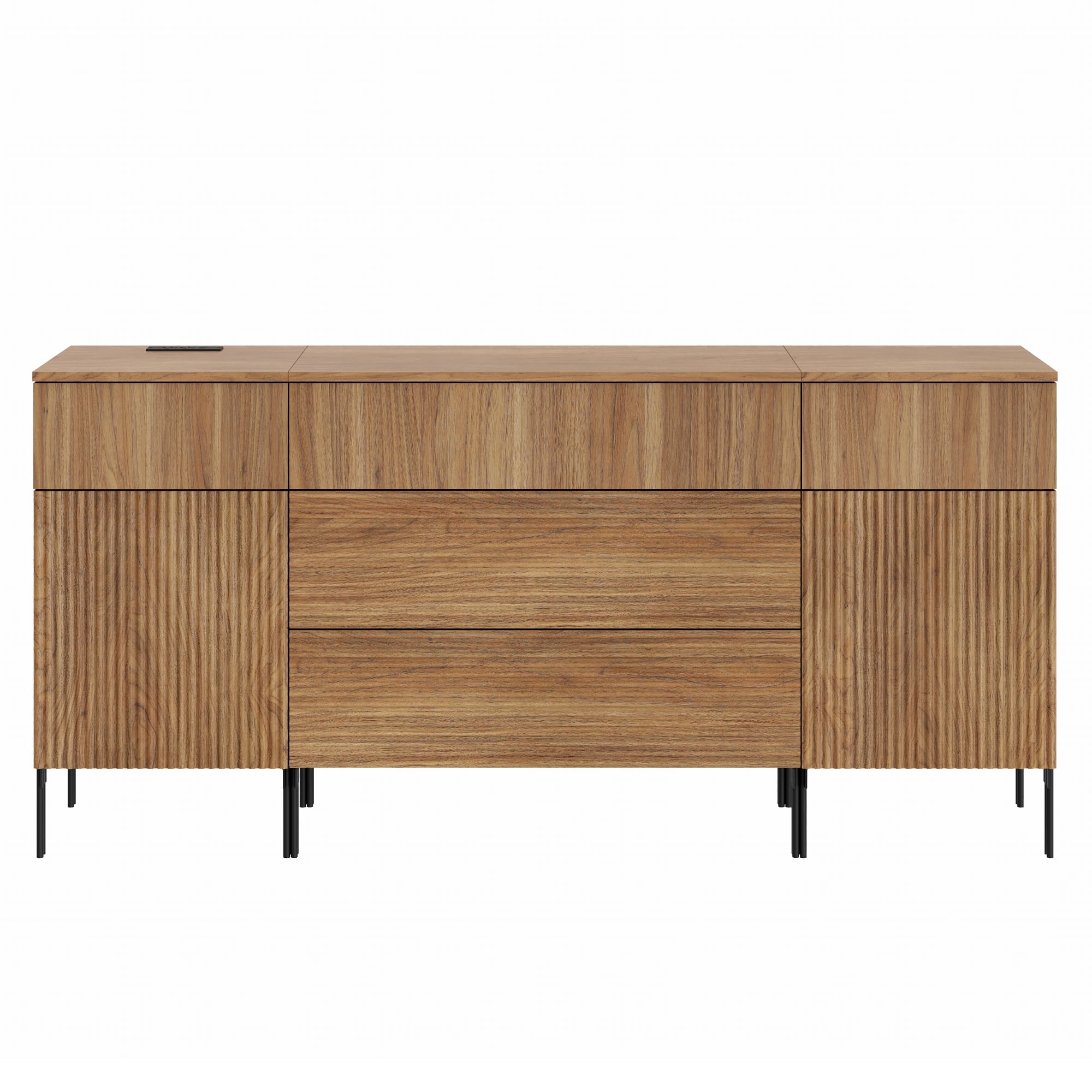 WAMPAT 63" Sideboard Cabinet with 5 Drawers and 2 Doors, Modern Fluted Credenza with Charging Station, Push-to-Open Storage Cabinet for Dining Room, Living Room