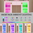 thumbnail image 4 of PUFFCAFE Vanity Desk with Mirror and Lights,Pink Makeup Vanity with RGB Storage Cabinet & Power Strips,Dressing Table for Women Bedroom, 4 of 8