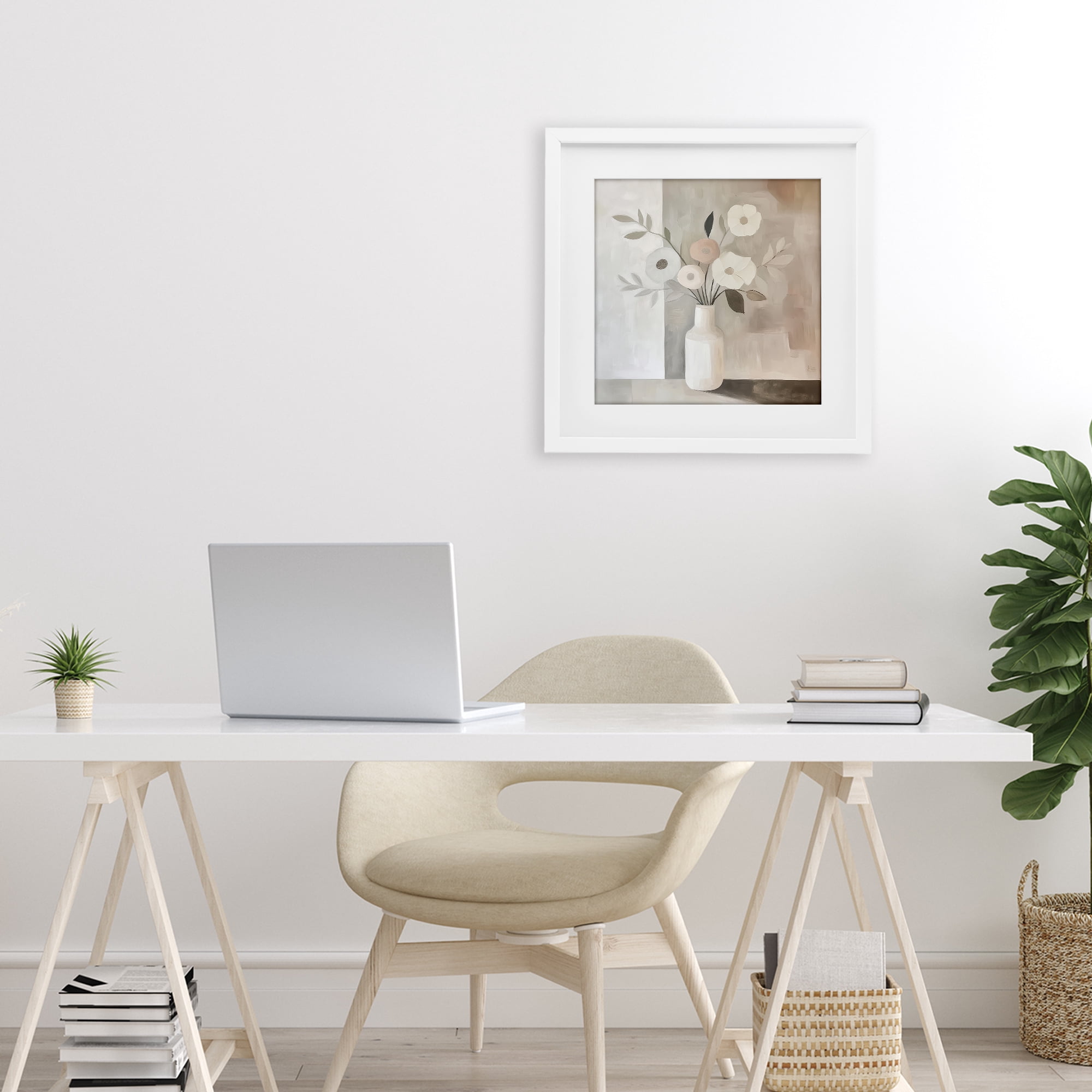 Stupell Industries Minimalist Muted Flower Vase White Framed Print Under Glass, design by Heidi Kuntz