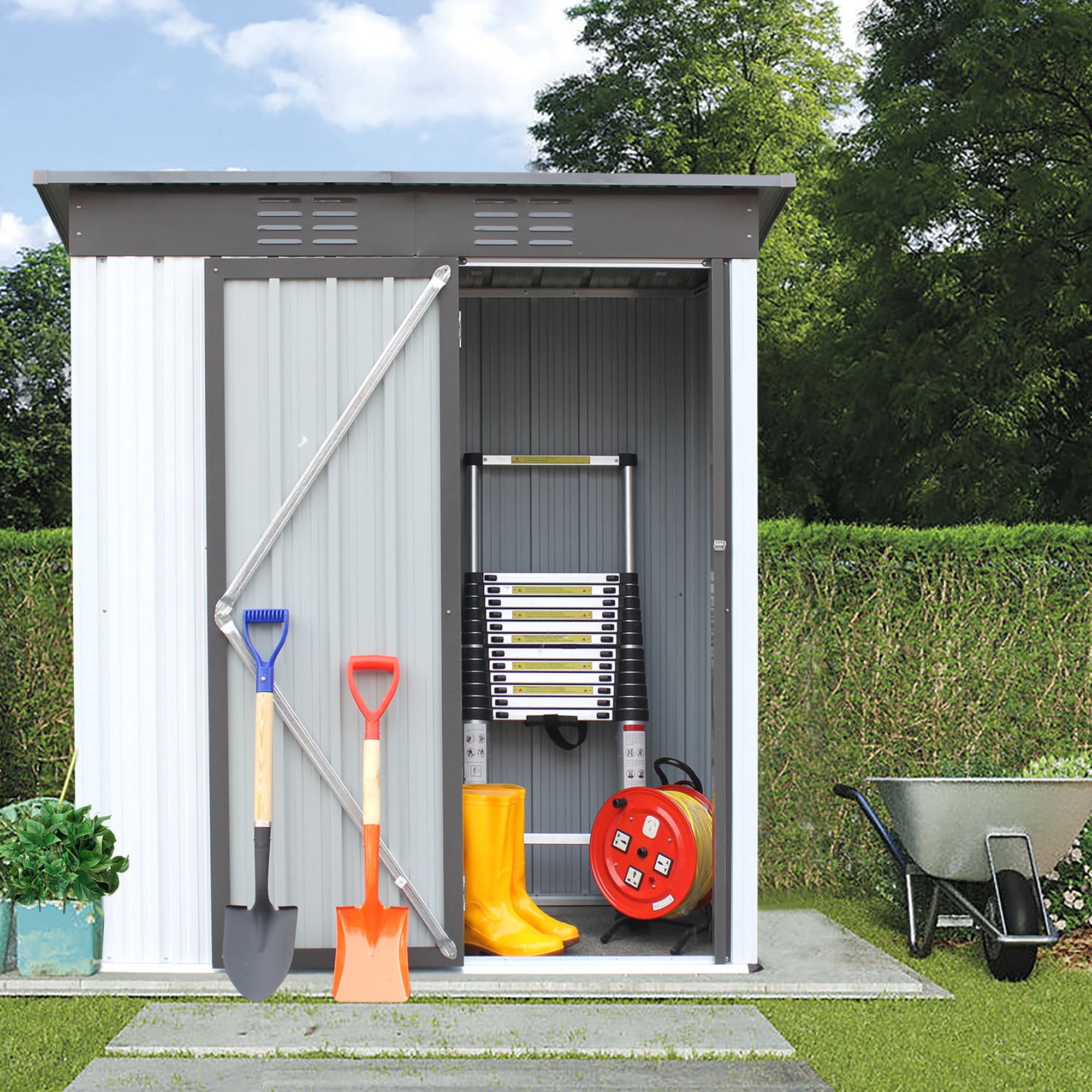 Seizeen Outdoor Metal Shed, 5 x 3ft Aluminum Garden Shed for Tools, Patio Tool Storage Shed with Lockable Door for Lawn, Patio, Backyard, L0024