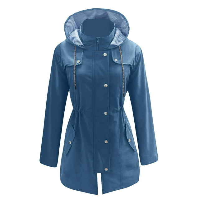 Veste Imperméable Coupe-Vent à Capuche pour Femmes pour Randonnée et Voyage en Plein Air, Manteau Léger Résistant à l'Eau avec Fermeture Éclair à l'Avant et Manches Retroussables