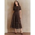 thumbnail image 6 of Coffee Brown Lace Sheath Dress With Short Sleeve And Ruffled Neckline, 6 of 30