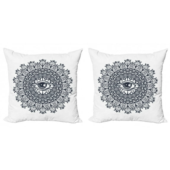 Ambesonne White Throw Pillow Cover 2 Pack, Vintage Tribal Mandala, 16", Grey
