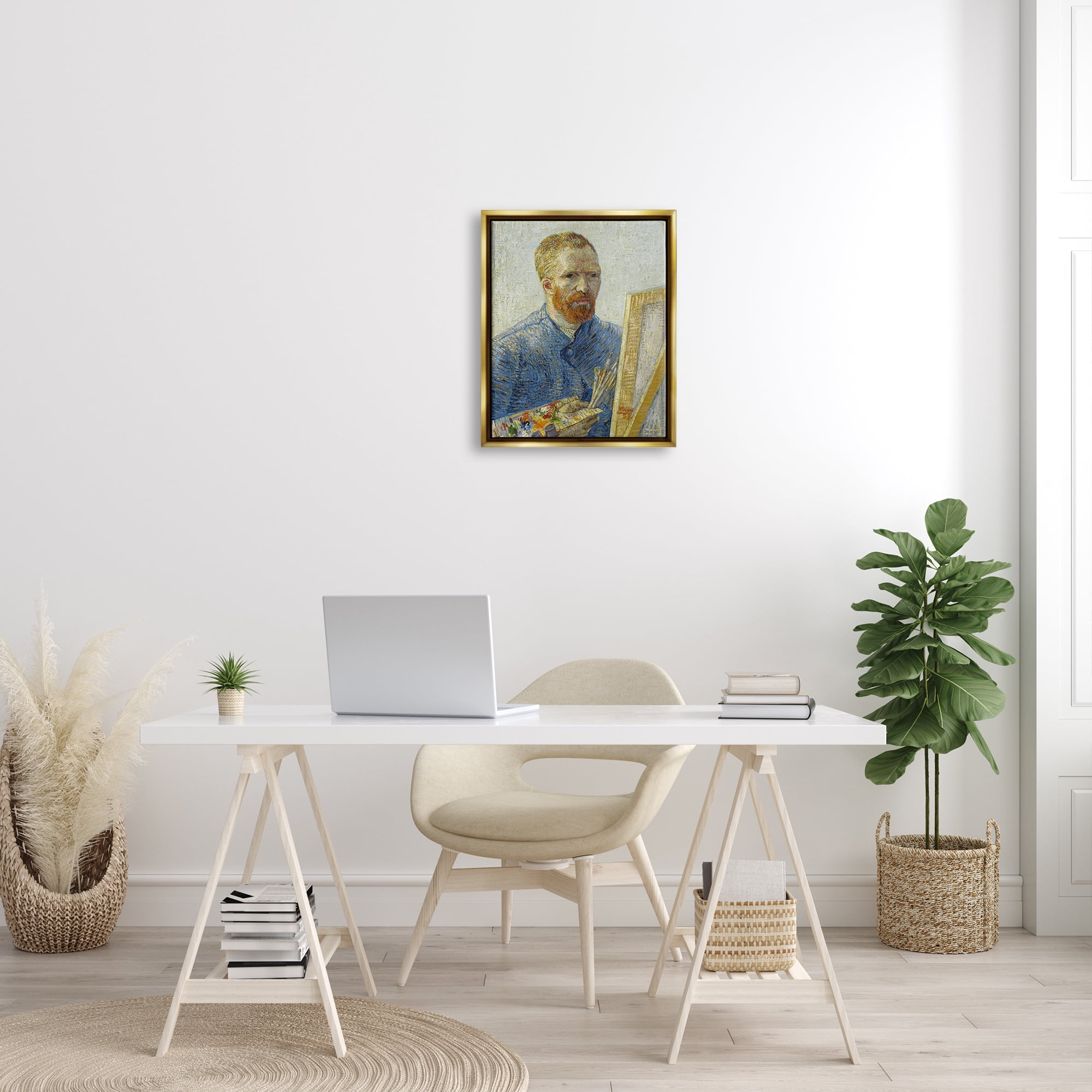 Stupell Industries Zeegezicht als Schilder van Gogh Painting Self-Portrait Painting Painting Metallic Gold Floating Framed Canvas Print Wall Art, Design by one1000paintings