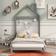 thumbnail image 2 of House Platform Bed, Twin Size Floor Bed with Headboard and 8 Wood Slats Support, Montessori Floor Bed Frame for Kids Boys Girls, No Box Spring Needed, Gray, 2 of 7