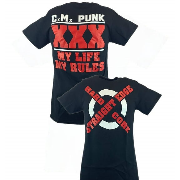 CM Punk Straight Edge Hardcore My Life Rules Mens T-shirt L