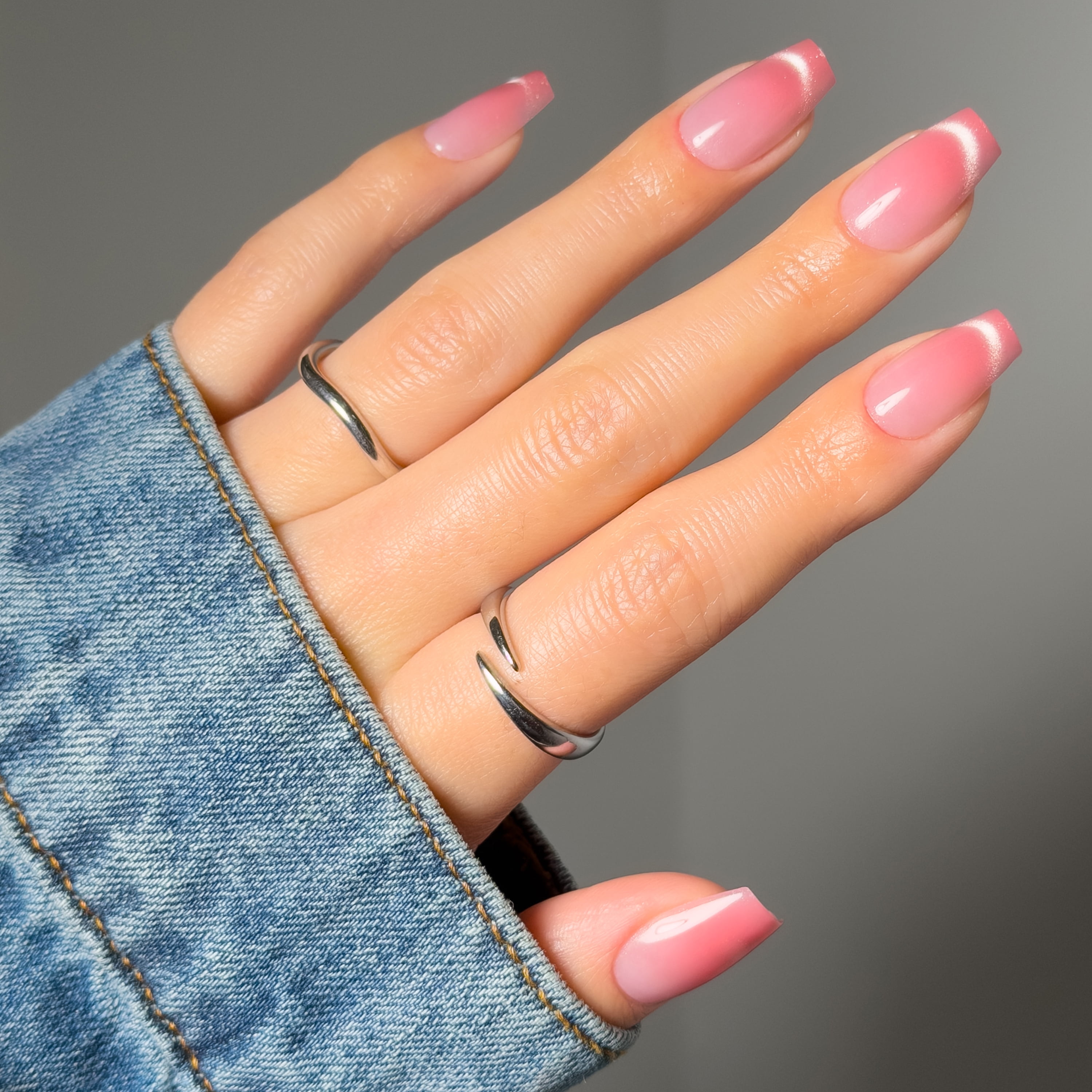 Salon Perfect Artificial Fake Press On Nails, 490 Magnetic French, Double Pink, Medium Square, File, Glue and Prep Pad Included, 30 Nails