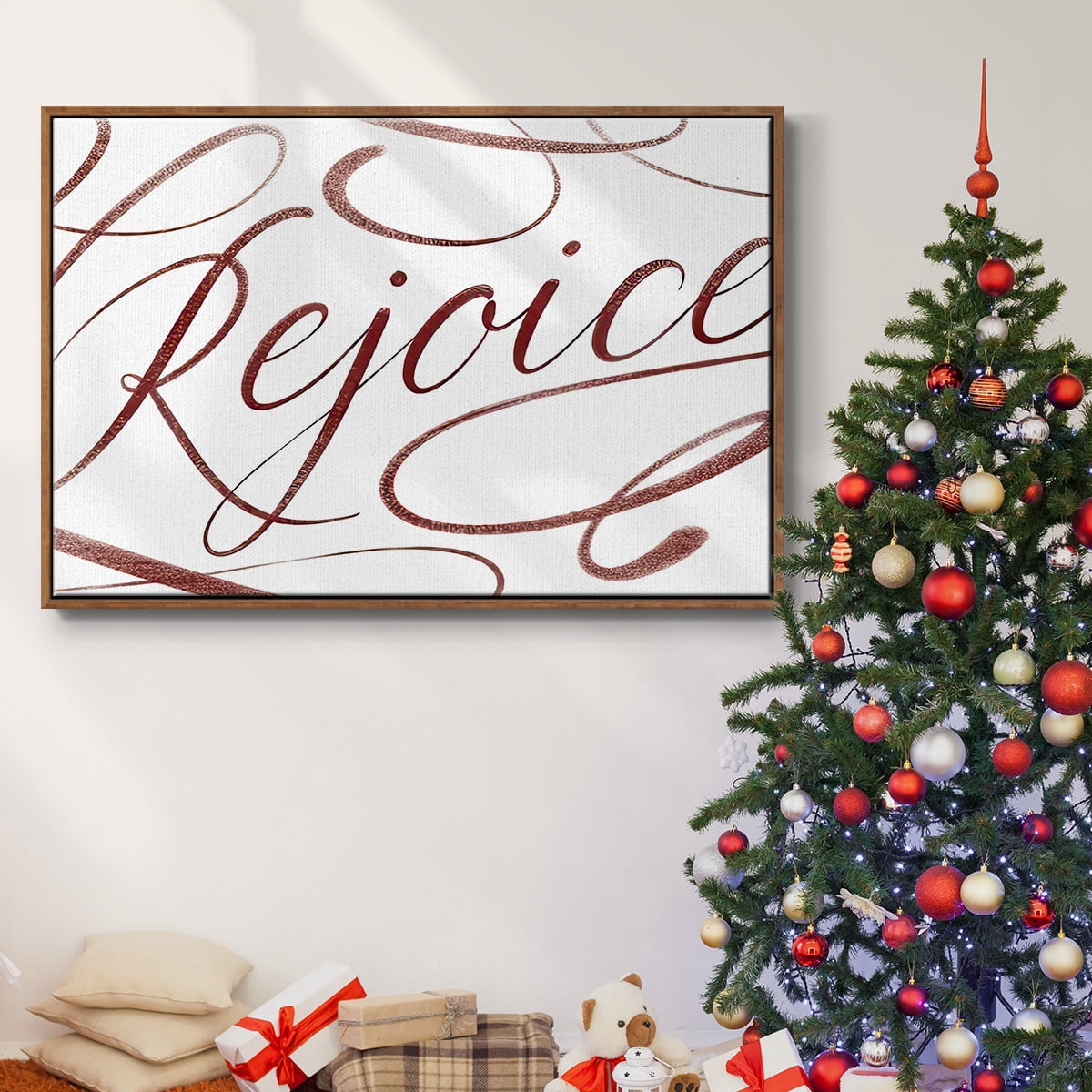 Rejoice - Framed Gallery Wrapped Holiday Canvas - 27 x 41 - Rosewood Frame