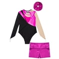 thumbnail image 5 of Aislor Girls Sparkly Dance Unitard Gymnastics Leotard Long Sleeve Bodysuits Athletic Tracksuit Ballet Suits Hot Pink 14, 5 of 7