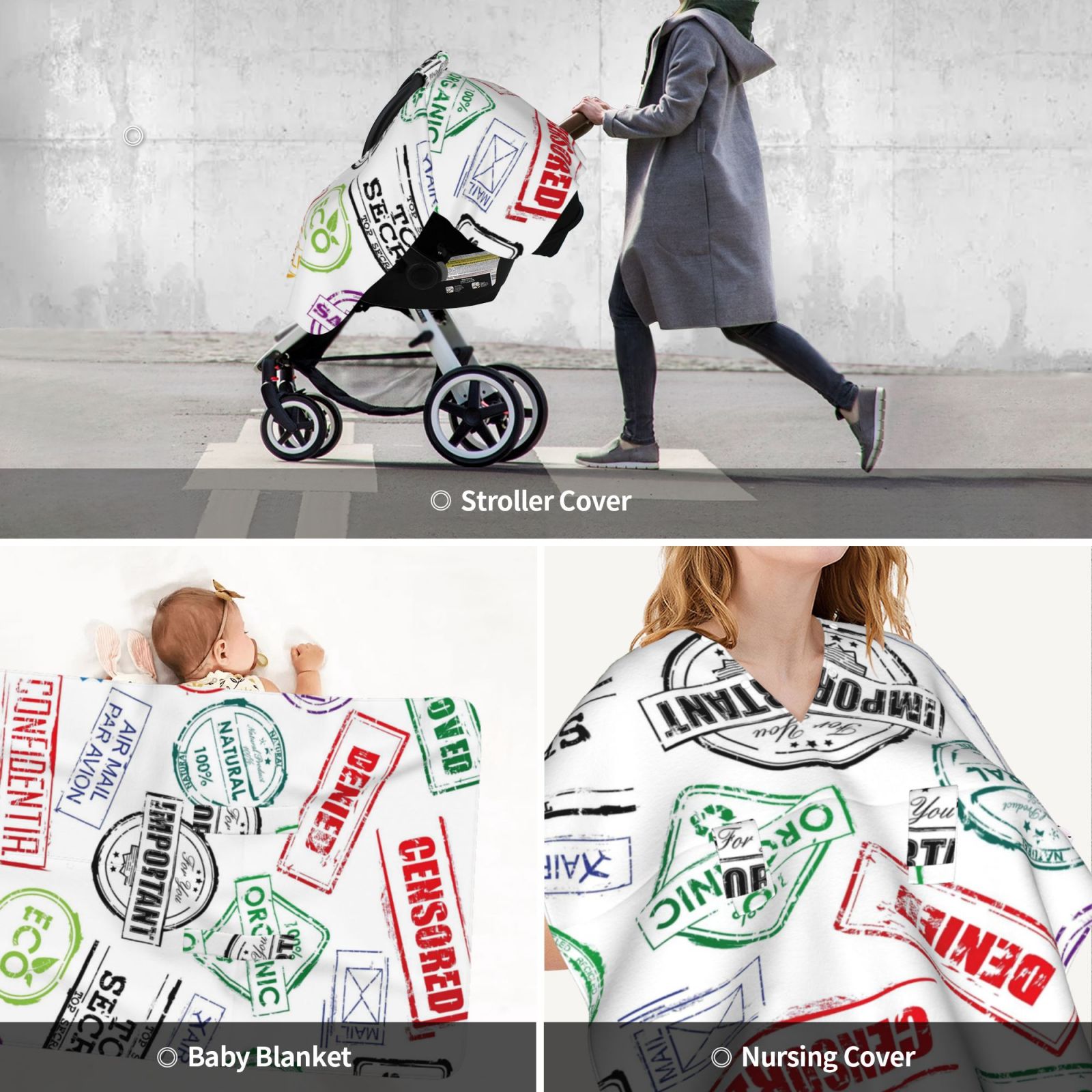 Car Seat Cover Baby - Stamp Set Collection Breathable Infant Car Seat Cover for Baby Carseat, Lightweight Comfort Baby Essentials Must Haves Newborn Stuff for Girl Boy