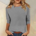 thumbnail image 2 of Women's Casual 3/4 Sleeve T-Shirts Round Neck Cute SolidTunic Tops Basic Tees Blouses Casual Loose Fit Crewneck T Shirts, 2 of 4