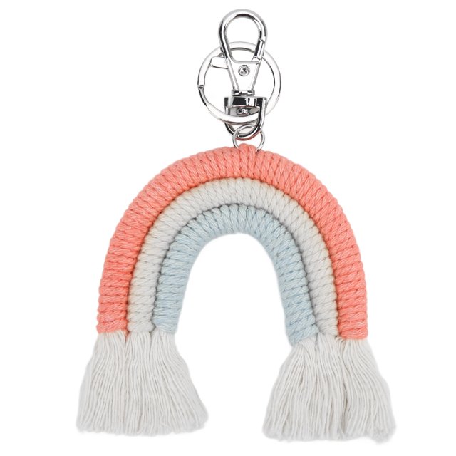 Llavero de macramé tejido a mano, diseño de borla, estilo lindo, hilo de algodón, llavero bohemio decorativo para bolso, color naranja
