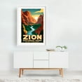 thumbnail image 2 of Zion National Park Poster: A Vintage Canyon Scene - Utah Illustration Travel Poster Vintage Poster Landscape Desert Nature Scenic Autumn White Framed Wall Art Print 24 x 36 inches, 2 of 3