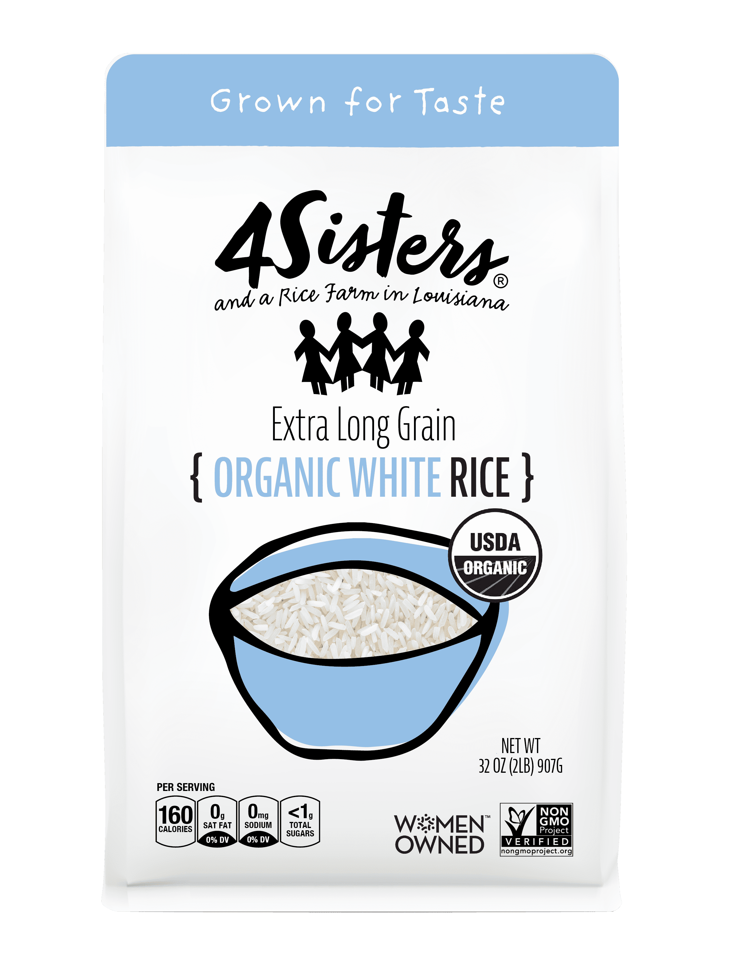 (3 pack) 4Sisters Long Grain Organic White Rice, 32 oz