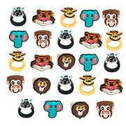 Kicko Zoo Animal Rubber Ring - Pack of 24 1 Party Favor Rings for Children Fashion Accessory, Pretend Play, Cake Toppers, and Safari Themed Party Supplies