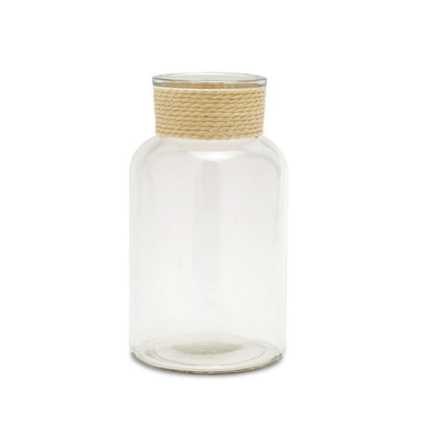 Pack Of 6 Cape Cod Inspired Decorative Glass Jar With Raffia Wrap 10 5 Walmart Com Walmart Com