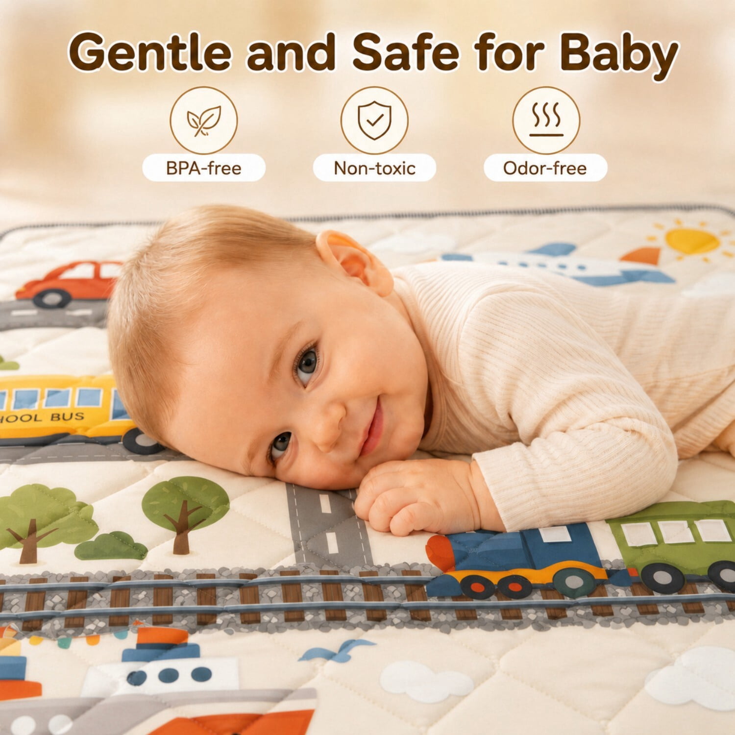 Easy4Home Large Foldable Baby Play Mat,71"x59" Non-Slip Thick Foam Crawling Mat Machine Washable Playpen Mat for Infants & Toddlers