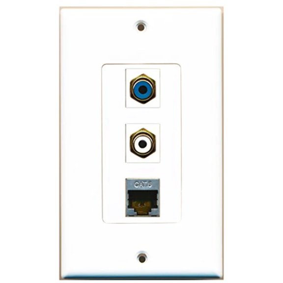 RiteAV - 1 Port RCA White and 1 Port RCA Blue and 1 Port Shielded Cat6 Ethernet Decorative Wall Plate Decorative