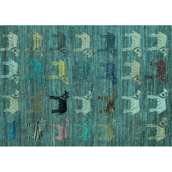 Ahgly Company Indoor Rectangle Abstract Light Blue Modern Area Rugs, 8' x 12'