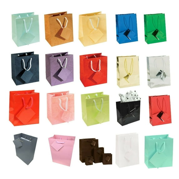 10 Pcs Shopping Paper Gift Sales Tote Bags with Blank Message Tag - 10Pcs/Pack