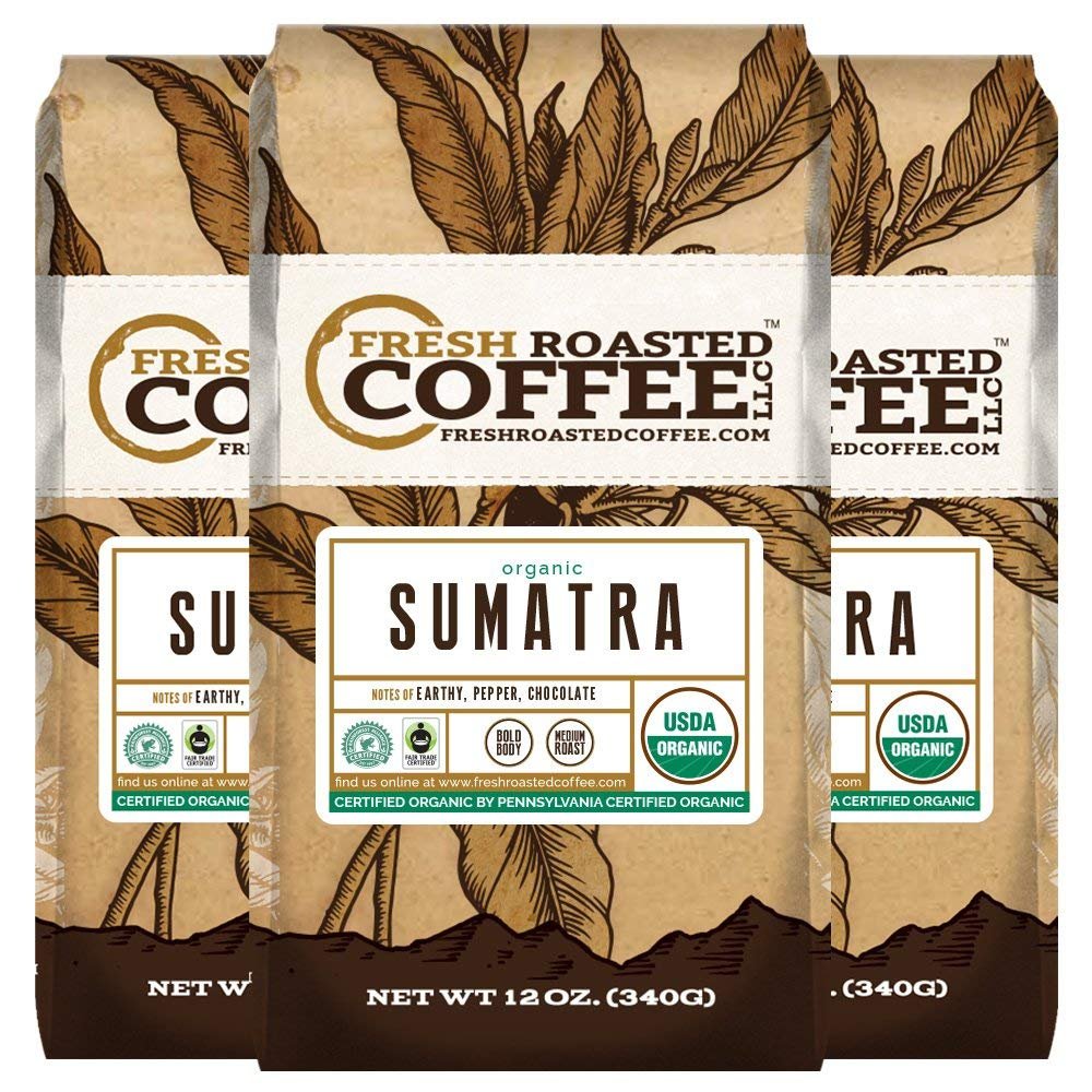 Organic Sumatra Fair Trade Coffee, 12 oz. Ground Bags, Fresh Roasted