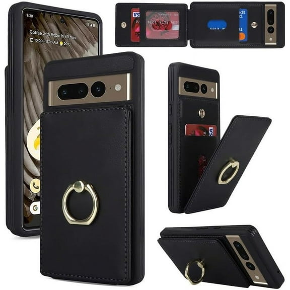 for Google Pixel 7 Pro Case with Card Holder,Pixel 7 Pro Case Wallet for Women,Credit Card Holder,Ring Stand,Phone Wallet Cases 6.7"(Black)