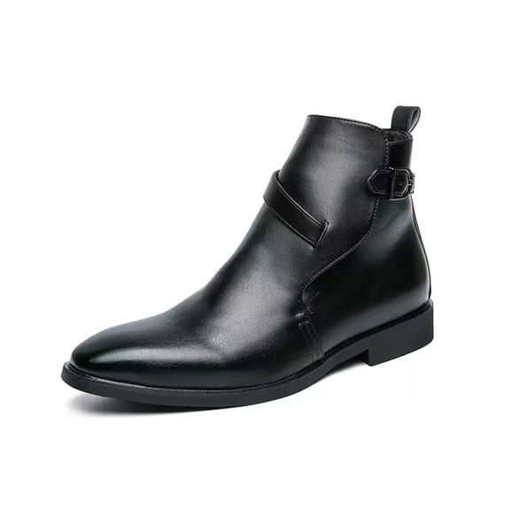 Men's Chelsea Ankle Boots,Classic Dress Boots with Buckle Strap, Pointed Toe Formal Boots for Business, Comfortable Slip-On Design