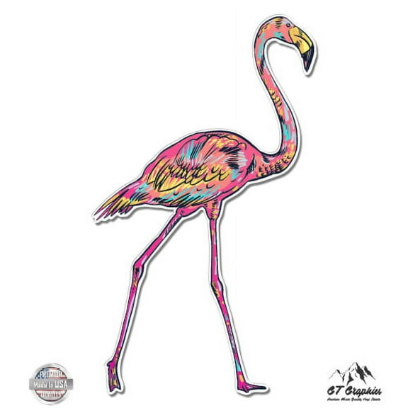 Flamingo Colorful - 3" Vinyl Sticker - For Car Laptop I-Pad Phone Helmet Hard Hat - Waterproof Decal