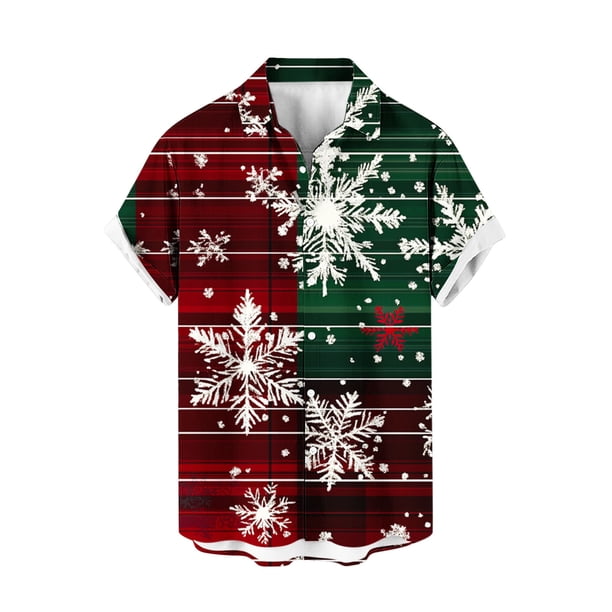 Mens Manga Corta Botón Abajo Camisas, Cuello de Vuelta Impresa Blusa, Top de Verano de la Moda Casual