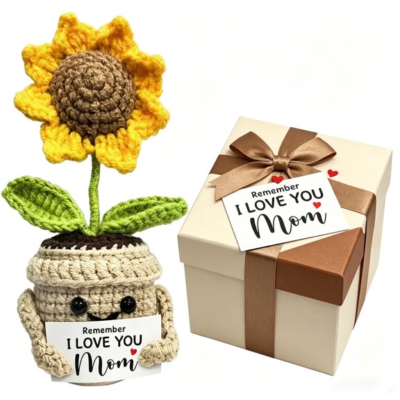 Mini Birthday Gifts for Mom, Mom Gifts from Daughters Remember I Love You MOM, Handmade Crochet Cute Small Sunflower Gifts, Gift for Mom from Daughter, Son, Mothers Day for Mom