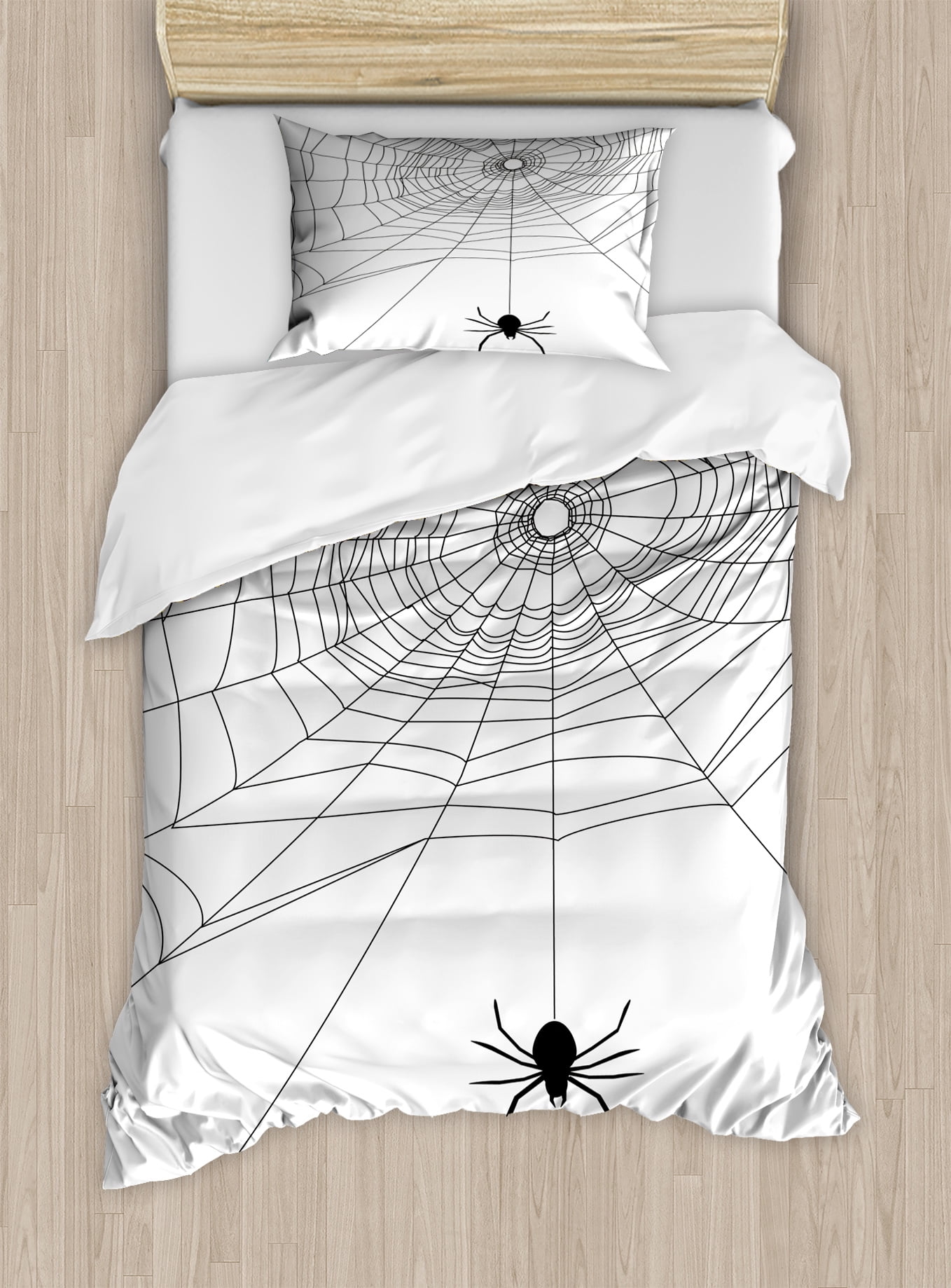 Spider Web Duvet Cover Set Complex Doodle Net Sticky Gossamer Spider Web Duvet Cover Set Complex Doodle Net Sticky Gossamer Hunting Insect Catch Danger Prey Y Decorative Bedding With Pillow Shams